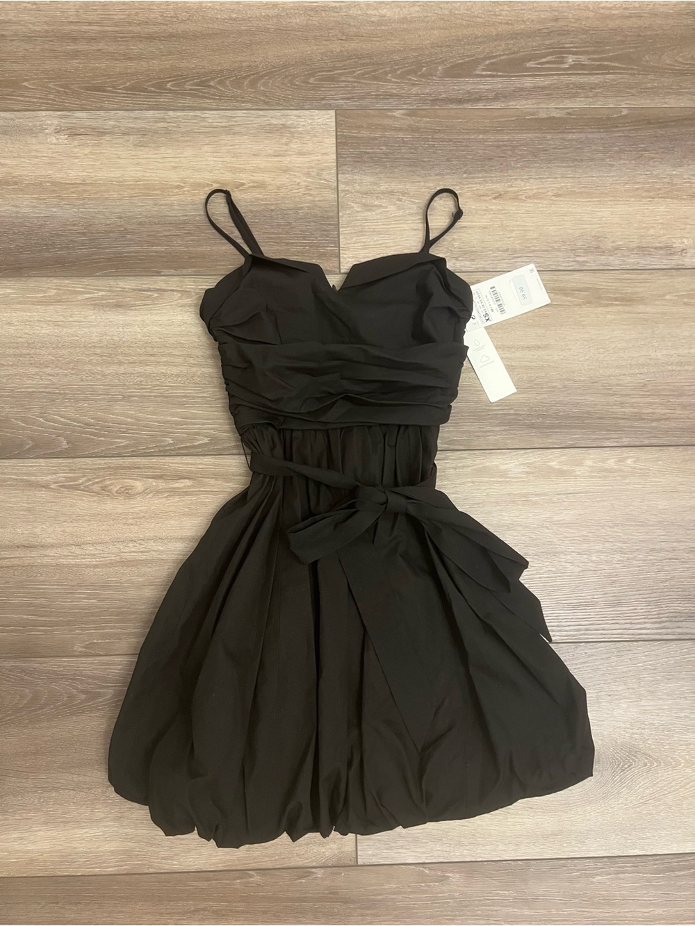 Zara Black Spaghetti-Strap Tie-Waist Mini Dress